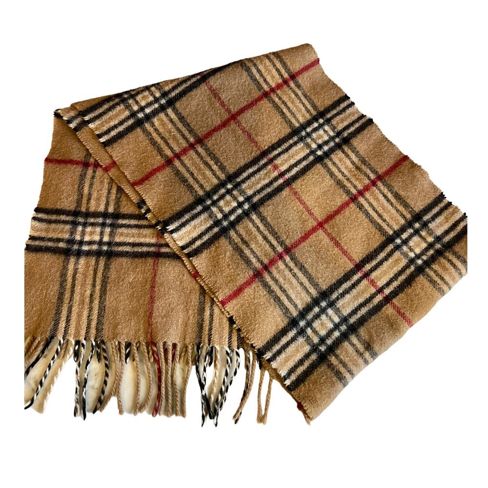 Valerie Stevens 100% Cashmere Scarf Tan Brit Plaid